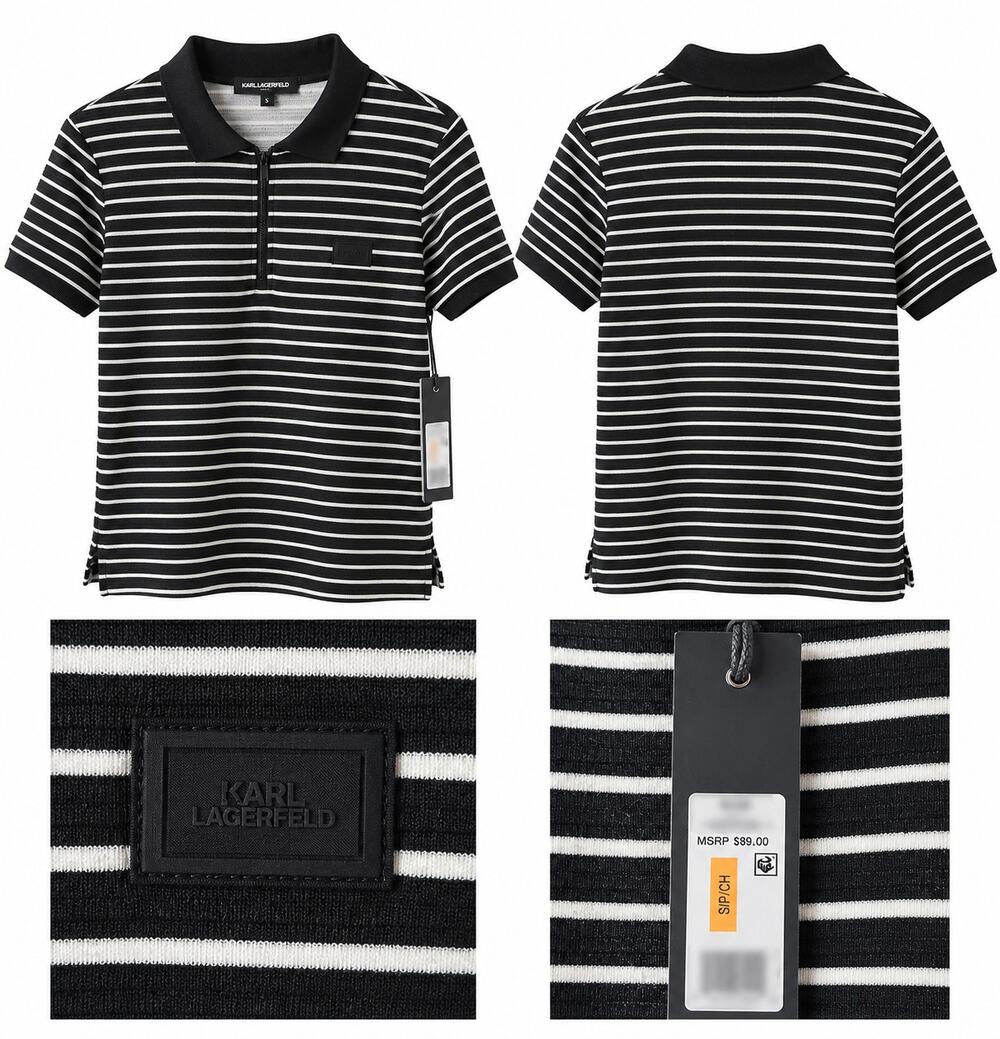 KARL LAGERFELD Men’s Striped Polo Shirt – Black & White